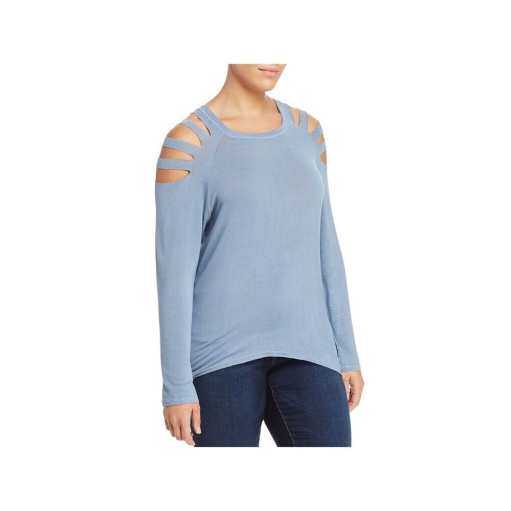 ELAN Womens Blue Stretch Ribbed Long Sleeve Wear To Work Top Plus 3X
